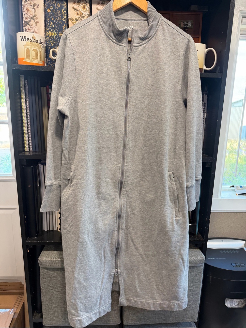 Duluth Trading Co Light Gray Full-Zip Long Coatigan
